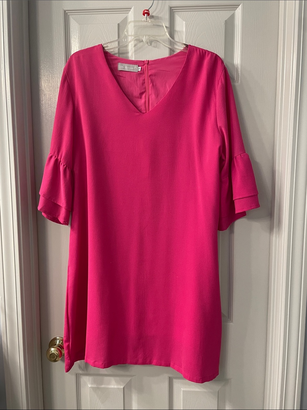 Kensie V-Neck Tiered Sleeve Tunic Dress - Bright Pink
